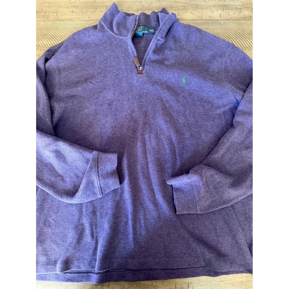 Polo Ralph Lauren Quarter Zip Sweater Mens XXL Purple Cotton Pony Logo Pullover
